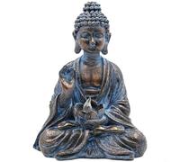 FUANA Statue de Bouddha solaire en résine avec lumières LED, lotus pour décoration de jardin zen pour extérieur, terrasse et décoration d'intérieur, art oriental peint à la main pour sculpture
