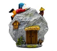 FUANA Statuette de nain de maison miniature en résine, décoration de jardin féérique détaillée pour balcon et terrasse, décoration compacte de 10 cm