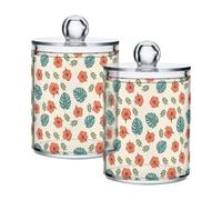 Fuauuyl Lot de 2 distributeurs de feuilles d'hibiscus Monstera en plastique pour apothicaire - Organisation de salle de bain, coiffeuse, maquillage - Organisation pour cotons-tiges