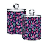 Fuauuyl Lot de 2 distributeurs de feuilles d'hibiscus Monstera en plastique pour apothicaire - Organisation de salle de bain, coiffeuse, maquillage - Organisation pour cotons-tiges