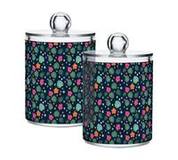 Fuauuyl Lot de 2 distributeurs de feuilles d'hibiscus Monstera en plastique pour apothicaire - Organisation de salle de bain, coiffeuse, maquillage - Organisation pour cotons-tiges