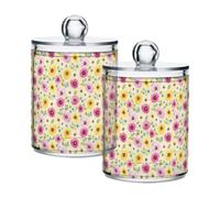 Fuauuyl Lot de 2 distributeurs de fleurs aquarelles Qtip en plastique pour apothicaire - Organisation de salle de bain, coiffeuse, maquillage - Organisation pour cotons-tiges