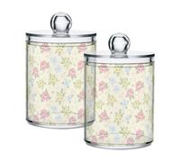 Fuauuyl Lot de 2 distributeurs de fleurs aquarelles Qtip en plastique pour apothicaire - Organisation de salle de bain, coiffeuse, maquillage - Organisation pour cotons-tiges