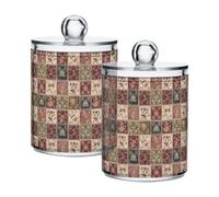 Fuauuyl Lot de 2 distributeurs vintage en plastique à motif damassé Qtip pour ranger les cotons-tiges