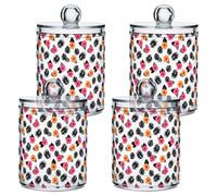 Fuauuyl Lot de 4 distributeurs de feuilles d'hibiscus Monstera en plastique pour apothicaire - Organisation de salle de bain, coiffeuse, maquillage - Organisation pour cotons-tiges