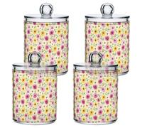 Fuauuyl Lot de 4 distributeurs de fleurs aquarelles Qtip en plastique pour apothicaire - Organisation de salle de bain, coiffeuse, maquillage - Organisation pour cotons-tiges