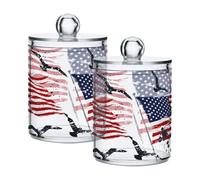 Fuauuyl Qtip Lot de 2 distributeurs en plastique avec drapeau américain pour ranger les cotons-tiges