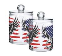 Fuauuyl Qtip Lot de 2 distributeurs en plastique avec drapeau américain pour ranger les cotons-tiges