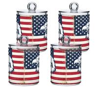 Fuauuyl Qtip Lot de 4 distributeurs en plastique avec drapeau américain pour ranger les cotons-tiges