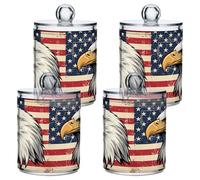 Fuauuyl Qtip Lot de 4 distributeurs en plastique avec drapeau américain pour ranger les cotons-tiges
