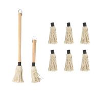 FUBESK Bbq Balai à badigeonner avec manche en bois, brosse à griller en coton, 6 têtes de rechange incluses, outil de cuisson au lave-vaisselle, steak et volaille