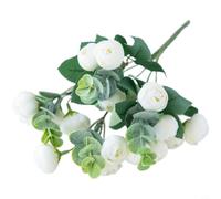 FUBESK Bouquet réaliste de roses d'eucalyptus et de camélia en soie, fleurs artificielles pour fête de mariage, décoration d'intérieur (blanc)