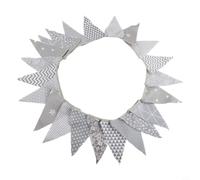 FUBESK Guirlande de fanions vintage en coton de 10 m avec 36 drapeaux triangulaires à suspendre pour anniversaire, fête prénatale (gris)