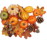 FUBESK Lot de 50 citrouilles artificielles pour automne, feuilles d'érable, glands, pommes de pin, courges, fausses citrouilles d'Halloween, Thanksgiving, décoration d'automne