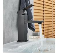 FUBESK Robinet mitigeur monobloc pour lavabo bec cascade levier unique pont | Monté, chaud et froid, résistant à la rouille et au ternissement, profil carré anti-traces de doigts, chromé