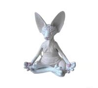 FUBESK Statue de chat sphynx peinte à la main Texture pierre grise (blanc) | Détails peints à la main, motif chat sphynx, yeux expressifs, comportement noble, art de collection