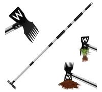 Fubinaty Outil de désherbage, houe de Jardin réglable 2 en 1 avec Long Manche en Acier Inoxydable, Outil de Désherbeurs en Position Debout, râteau de désherbage Manuel Ultra-résistant