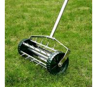 FUCIHOMA Aérateur de pelouse roulant, poignée de 145 cm, aérateur à pointes en acier galvanisé robuste pour racines d'herbe, desserreur manuel D de 3,6 cm