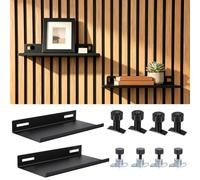 FUDUOXIAO 2 Pièces Étagère Murale en métal sans perçage avec 8 Vis, 10 x 25 cm Noir Accessoires Panneaux Acoustiques pour Panneaux de Salon, Bureau, Cuisine