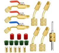 für Mini Split Adapter Kit aus Messing für R410A, R134A, R12, R22, 3 Stück 45° Absperrventilen mit SAE 1/4" auf 5/16" Anschluss für HVAC Wartung und Installation