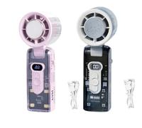 FUFRE Ventilateur à main pliable et portable Super Turbo Power - Petit ventilateur d'été avec lumière LED - Silencieux - 100 niveaux - Rechargeable (1 + 2)