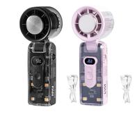 FUFRE Ventilateur à main pliable et portable Super Turbo Power - Petit ventilateur d'été avec lumière LED - Silencieux - 100 niveaux - Rechargeable (1 + 3)