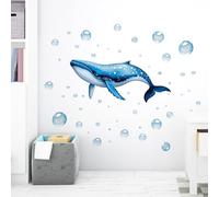 FUFUQUARE Autocollants Muraux Baleine Bleue Aquarelle Sous la mer Bulles Stickers Muraux PVC Adhésifs Amovibles pour Chambre d'enfant Salle de Bain à Coucher Salon