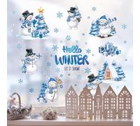 FUFUQUARE Autocollants Muraux de Noël Bonhomme de Neige Bleu et Blanc Hiver Flocons de Neige Stickers Muraux pour Fenêtres Décorations pour Fête de Salon Fournitures de Bureau