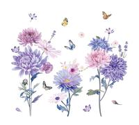 FUFUQUARE Boho Violet Marguerite Fleur Autocollants Muraux, élégant Papillon Foral Art Autocollant PVC Peler et Coller pour Filles Salon Chambre d’enfant
