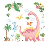 FUFUQUARE Grands Autocollants Muraux Dinosaure Aquarelle Rose Dino Empreinte Nuages Stickers Muraux PVC Amovible Pour Bébé Enfants Chambre Crèche Chambre Salon Salle De Classe