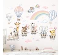 FUFUQUARE Stickers Muraux Enfant Train des Animaux Aquarelle Montgolfières Arc-en-Ciel et Nuages Décoration Murale Pastel Autocollants Amovibles pour Chambre Bébé Pépinière Salon