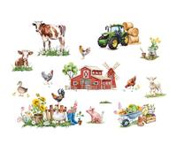FUFUQUARE Stickers Muraux Ferme et Tracteur Animaux de la Basse-Cour Décoration Murale Aquarelle Style Campagne Autocollants Repositionnables pour Chambre Enfant Salon Chambre