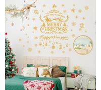 FUFUQUARE Stickers Muraux Noël Dorés Pailletés Autocollants Muraux Flocons de Neige Amovible DIY pour Chambre Salon Vitrine Magasin Décoration de Murale Noël
