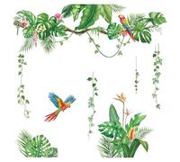 FUFUQUARE Stickers Muraux Perroquet de la Forêt Tropicale Vert Décalcomanies Murales Autocollantes Amovibles Peler et Coller pour Salon TV Fond Chambre Pépinière