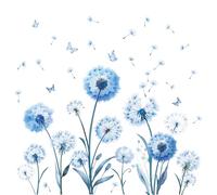 FUFUQUARE Stickers Muraux Pissenlit Bleu Décalcomanies Autocollants Muraux Amovibles Fleur Papillon PVC Décor pour Salon Chambre à Coucher d’enfant