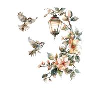FUFUQUARE Stickers Muraux Vintage Lanterne et Fleurs Oiseaux en Vol Style Aquarelle Décoration Murale Élégante Autocollant Mural Artistique pour Couloir et Salon Salle à Manger