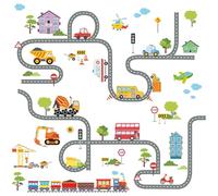 FUFUQUARE Voiture Route Autocollants Muraux Dessin Animé Construction Transports Véhicules Stickers Muraux Amovible pour Enfants Chambre de Bébé Salon Salle de Jeux