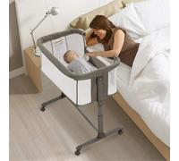 Fugualin Berceau 3 en 1 pour bébé, berceau, berceau, lit de chevet, lit de voyage, avec matelas et table à langer, pliable, réglable, berceau, portable (gris)
