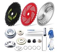 Fuhjythy Lames de Dents de 9 Pouces X 36 et Lames de Dents de Tronçonneuse Rondes de 9 Pouces X 20T et Lames de Coupe-Brosse de 10 Pouces X 80T avec Kit D'Adaptateur