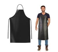 FUIPVGI Imperméable Noir Tablier, Tablier de Travail, Tablier en Cuir Artificiel, pour Cuisine, Restaurant, Jardin et Barbecue, Boucher, Barbier, Vaisselle, Nettoyage, Résistant à L'huile (Noir)