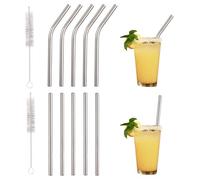 Fukaisu Lot de 10 Pailles Courtes Réutilisables en Acier Inoxydable, 13cm 5 Droites et 5 Courbées avec 2 Brosses de Nettoyage pour Tasses à Café Petits Verres et Cocktails