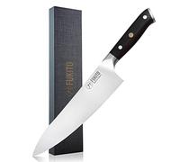 Fukito - Couteau De Chef Lame 21cm Acier Inoxydable Allemand X50 Design Japonais Manche Bois d'Ébène - Vendu Dans Un Coffret Cadeau