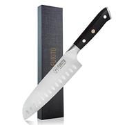 Fukito - Couteau Santoku Design Japonais Lame 18cm Alvéolée Acier Inoxydable Allemand X50 Manche En Bois d'Ébène - Vendu Dans Un Coffret Cadeau