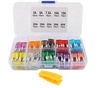 FULARR 130Pcs Professional Voiture Fusible, Mini Lame Fusibles Assortiment Kit, avec Remplacement Fusibles Extracteur & Boîte Rangement -- 3A / 5A / 7.5A / 10A / 15A / 20A / 25A / 30A / 35A / 40A