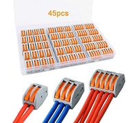 FULARR® 45Pcs Premium PCT-212/213 / 215 Lever-Nut Assortiment Pack, Conducteur Compact Fils Connecteurs, Printemps Bornier Pousser Câble Fil Connecteur -- 2 Port 20Pcs, 3 Port 15Pcs, 5 Port 10Pcs