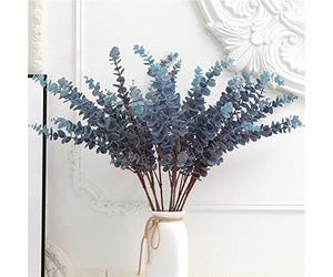 FuleHouzz Lot de 3 Feuilles d'eucalyptus artificielles Douces au Toucher - 80 cm - Fausse Tige de Verdure argentée pour Maison, Mariage, Arrangement Floral - Bleu