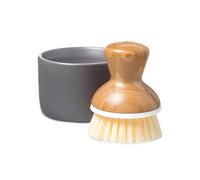 Full Circle Bubble Up Brosse à Vaisselle en Bambou et Bol en Céramique avec Ressort pour faire Mousser le Liquide Vaisselle - Brosse à Vaisselle avec Manche Ergonomique - Gris/Blanc