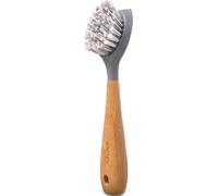 Full Circle Tenacious C Brosse à Vaisselle avec Manche en Bambou et Grattoir - Tête de Brosse Large et Poils en Nylon pour la Fonte, casseroles, éviers, Pierre Naturelle - 6,5 x 6 x 23,50 cm, Gris