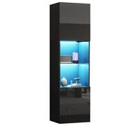 fullarrive Vitrine Haute Noire LED 160 cm Meuble Rangement Design | Façade noire brillante, LED réglable, verre trempé, anti-bascule : expo et rangement sûrs.