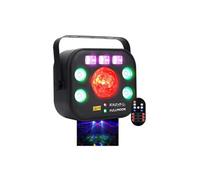 FULLMOON - Jeu de lumière - DMX 5-EN-1 - LAS R+G, STROBO 20 flashes/sec. & ASTRO AVEC WASH LED RGBW 4-en-1, UV